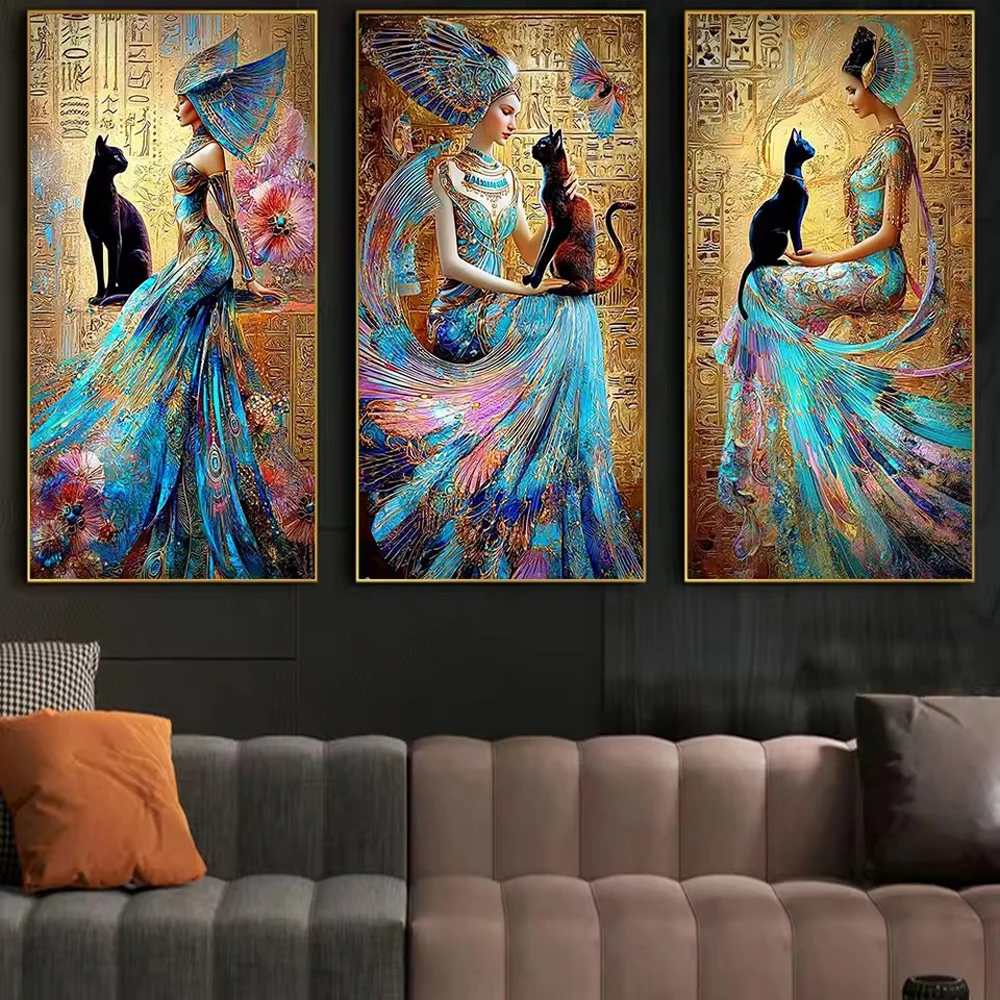 

Full Drill Embroidery Golden Egyptian Mythology Egyptian Goddess With Cat Mystical Art 5D Diy Diamond Painting Luxury Home Decor