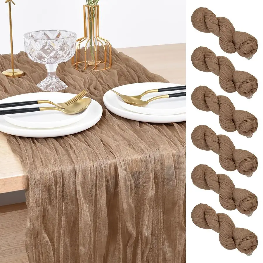 

Coffee Cheesecloth Table Runner Fall Thanksgiving 10Ft Rustic Gauze Boho Cheese Cloth Table Runner for Wedding Bridal Baby Showe