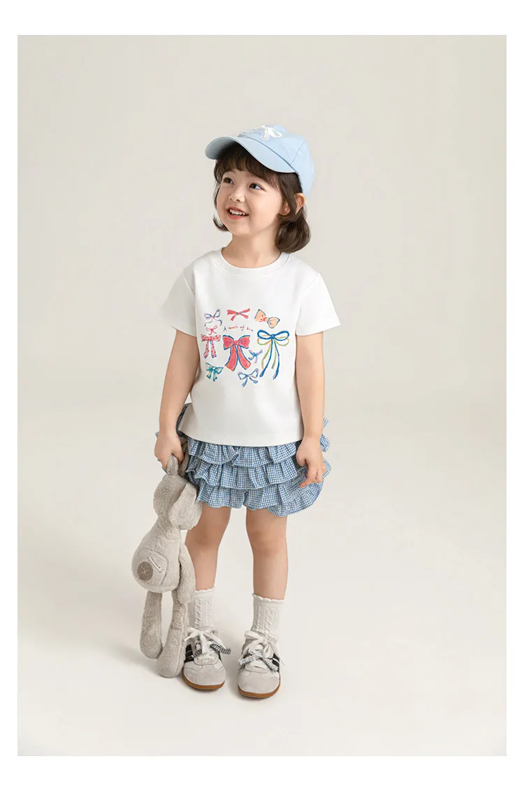 2026 Neues Sommer-Mädchen-T-Shirt in Weiß mit Kurzen Ärmeln, Lässige Lockere Oberteile für Kinder