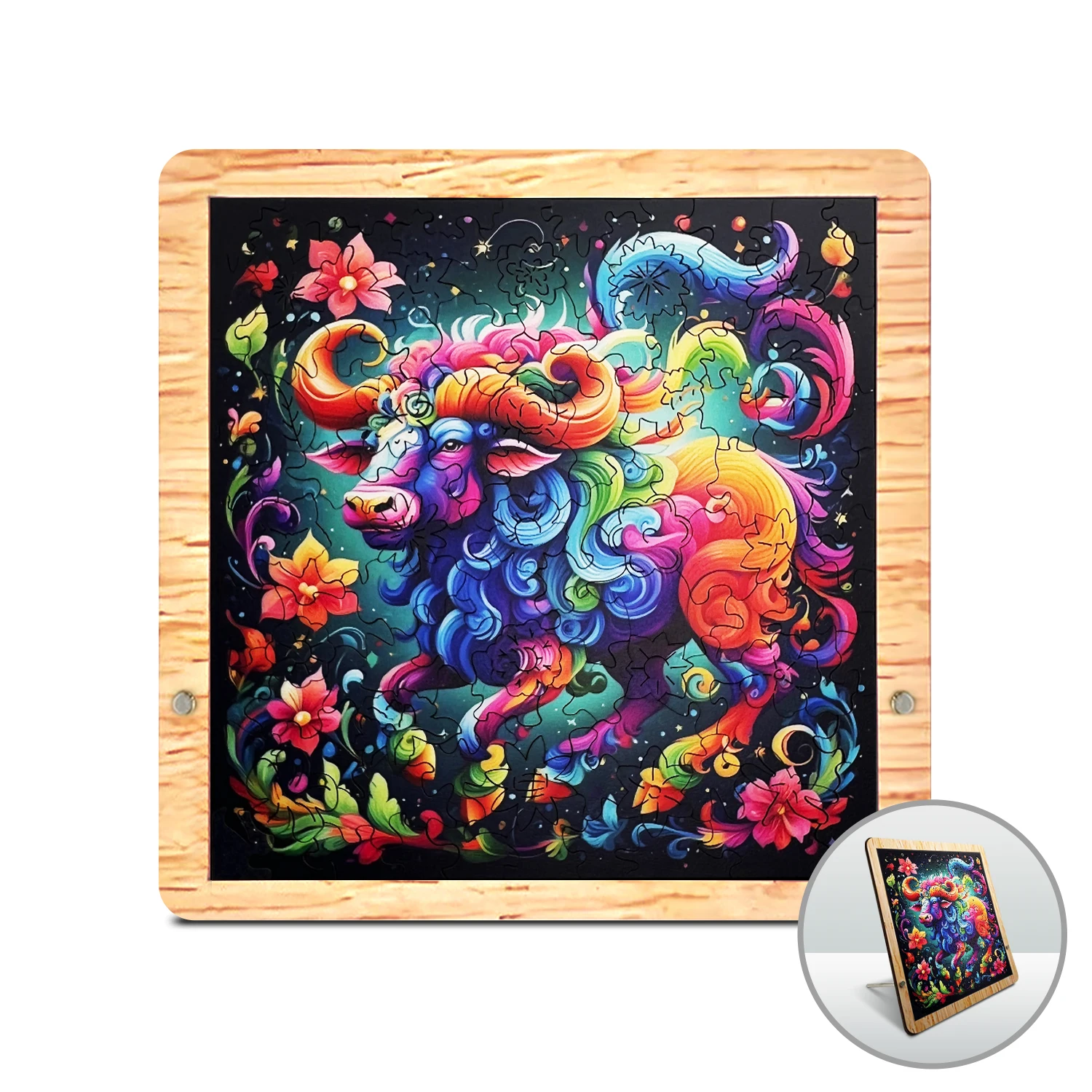 

115 Pieces Colorful God Cow Wooden Puzzle for Adults with Baseplate , Unique Shape Wooden Jigsaw Puzzles, Modern Art Home Decor