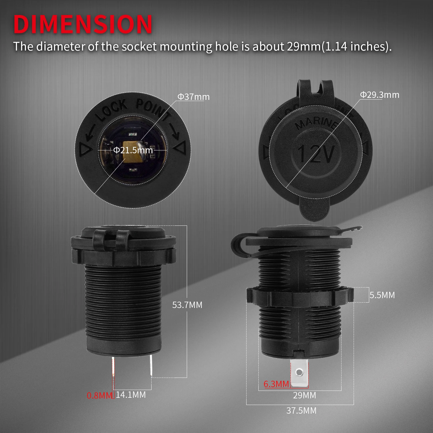 2PCS 12V Cigarette Lighter Socket Car Marine Motorcycle ATV RV Lighter Power Outlet Socket Replacement 12 Volt Waterproof Plug