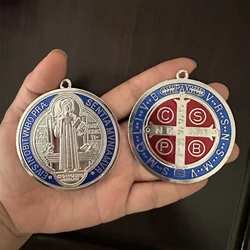 2PCS /Set EXTRA LARGE 3 INCH ST BENEDICT CROSS MEDAL VINTAGE BRASS TONE FINISH FOR WALL OR DESK DISPLAY/MEDALLA DE SAN BENITO