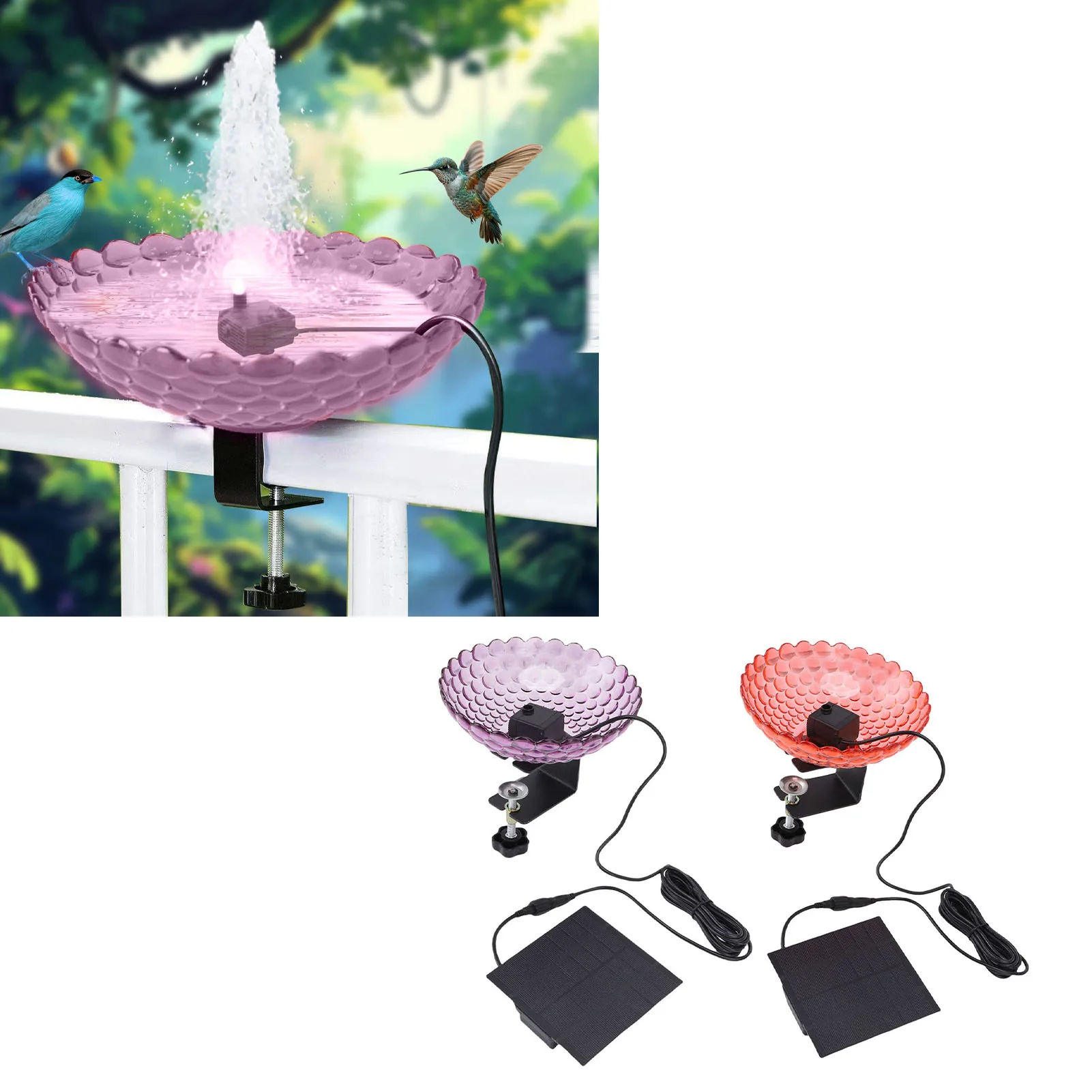 

Deck Mounted Bird Bath Fountain with Adjustable Clamp Solar Bird Bath Bubbler Bird Feeder for Outdoor Balcony Garden Porch