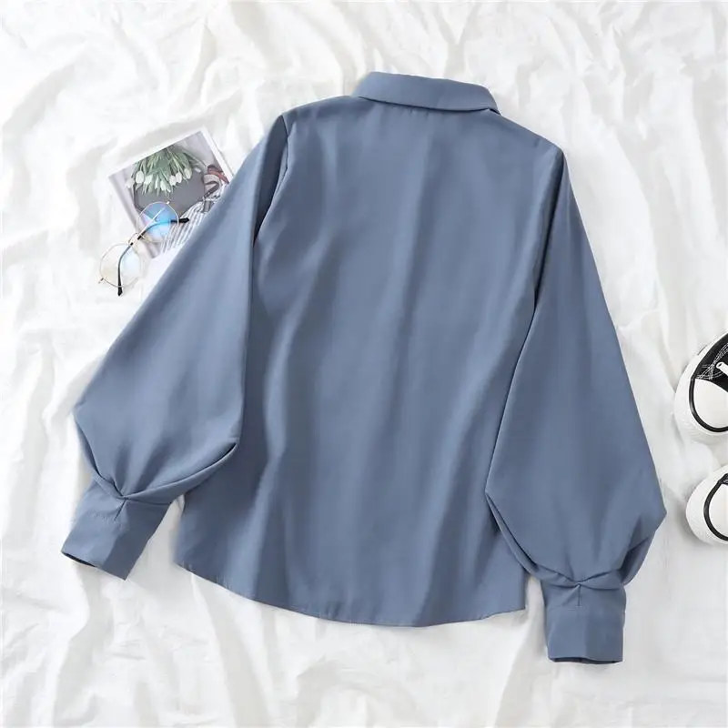 Lantern Sleeve Shirts Women Baggy S-3XL Aesthetics Preppy Pure Ins Minimalist Kpop Fashion Clothing Vintage Camisas Gentle Girls