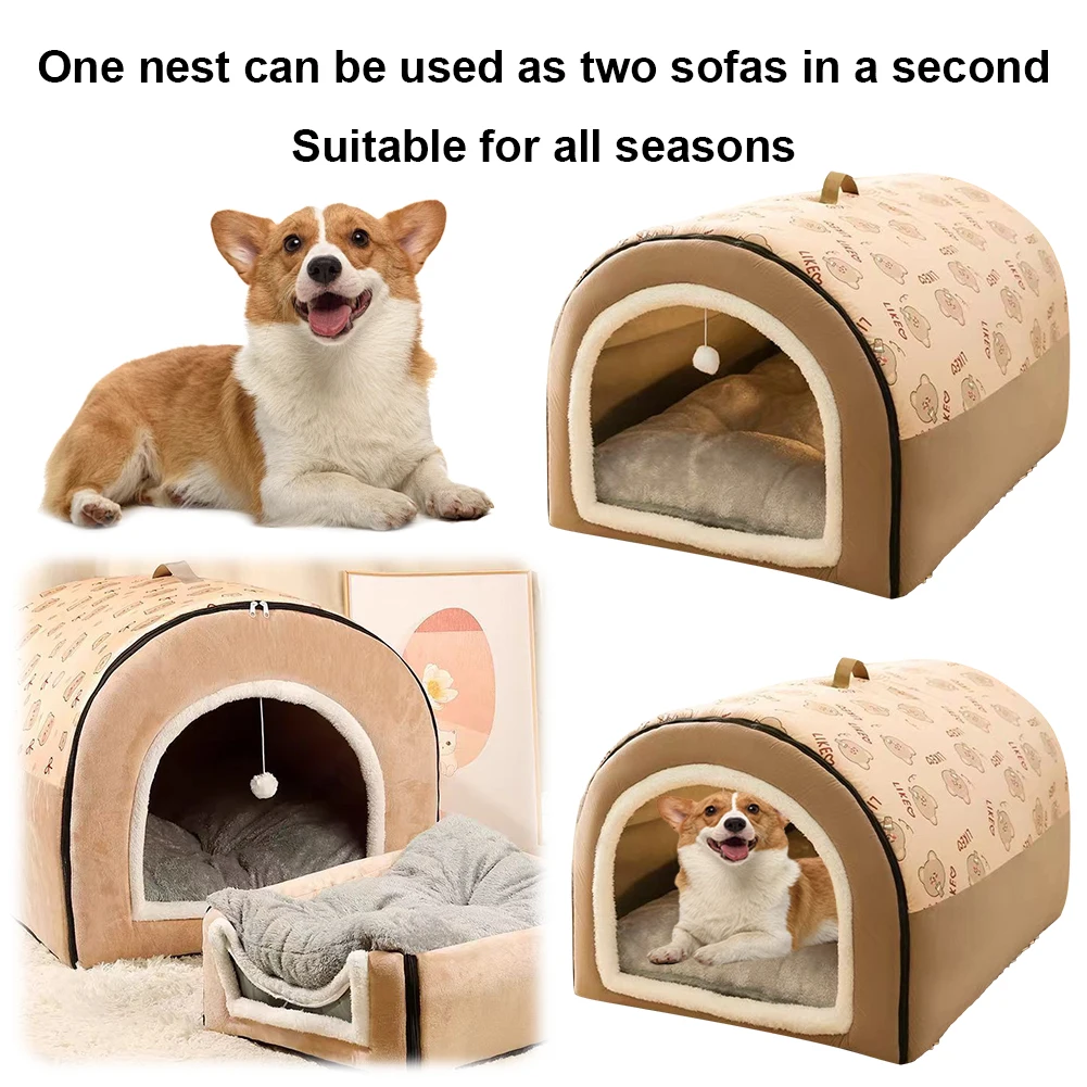 

Dogs Bed Nest Detachable Plush Cotton Puppy Shelter Washable Cat Cave House Comfortable Soft Tent Dog House for Medium Dogs Cats