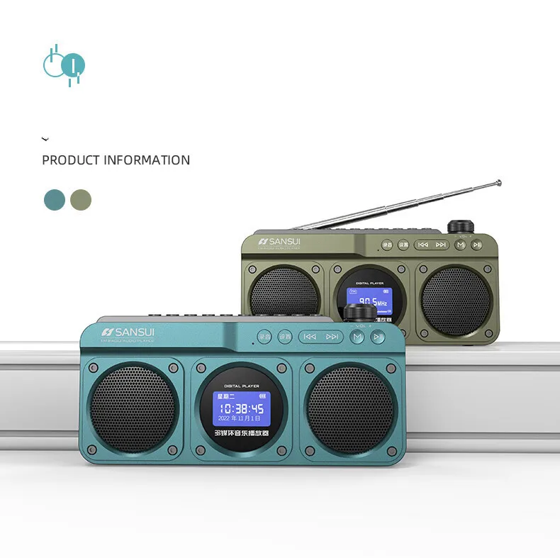 New Sansui F28 Retro Radio Wireless Bluetooth Speaker Portable Stereo Subwoofer Mini Plug in Walkman Clock alarm  Music Player