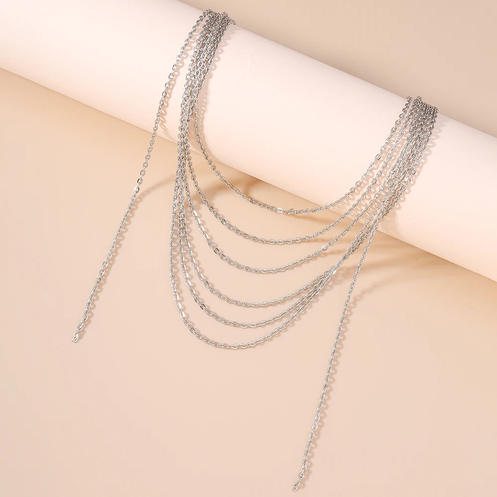 Aihua Multilayer Metall Kette Quaste Kurze Halskette Für Frauen Mode Persönlichkeit Schlüsselbein Choker Halsketten Partei Schmuck Geschenke – Detail 3