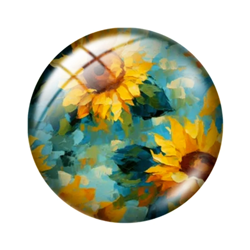 Illustrated Sunflowers 10pcs 12mm/16mm/18mm Round Photo Glass Cabochon Demo Flat Back Making findings