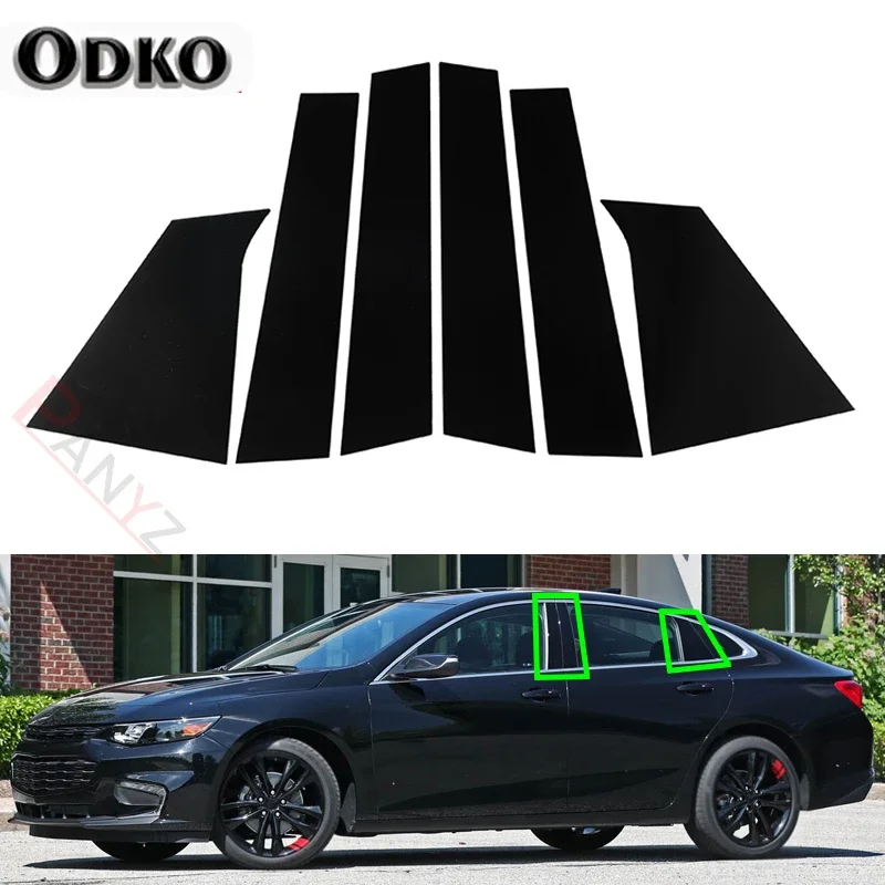 6 Pcs Car Polished Pillar Posts Window Door Trims Cover Sticker for Chevrolet Malibu 2016 2017 2018 2019 2020 2021 Accessories