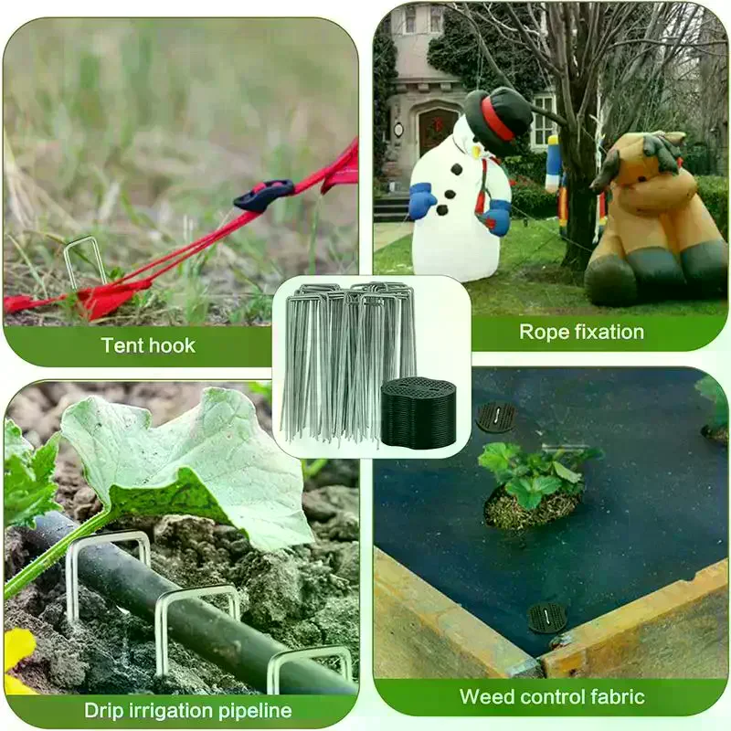 U-type Garden Staples With Pads Metal Fence Tubing Stakes Galvanized Landscape Spikes For Holding Lawns Barrier Ground Nails