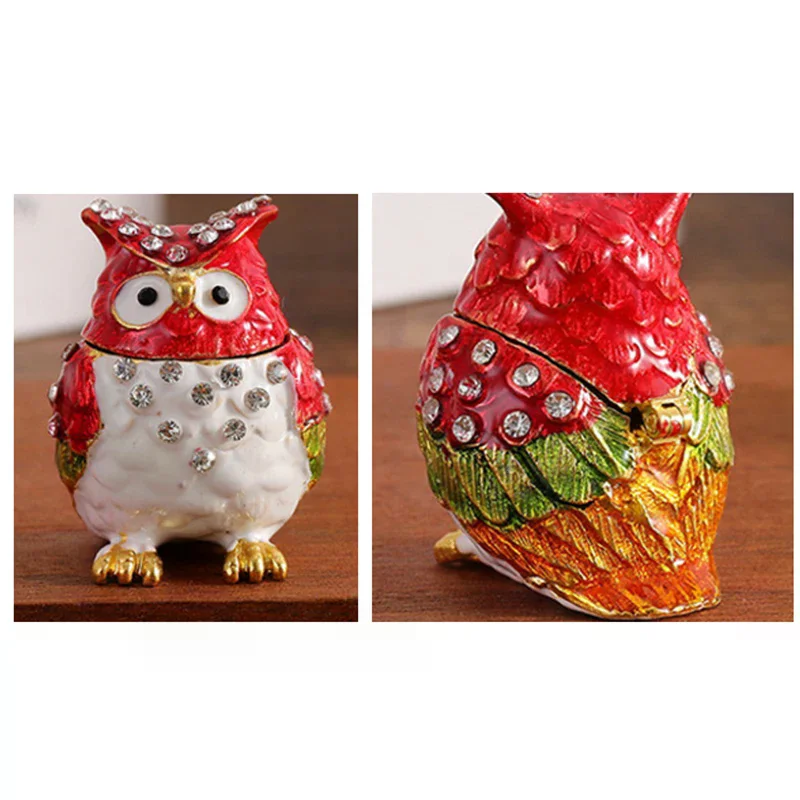 لتخزين المجوهرات 1 قطعة صندوق مجوهرات على شكل بومة من حجر الراين الملون ، صندوق صغير من المينا ، صندوق تخزين رائع لسطح المكتب #5