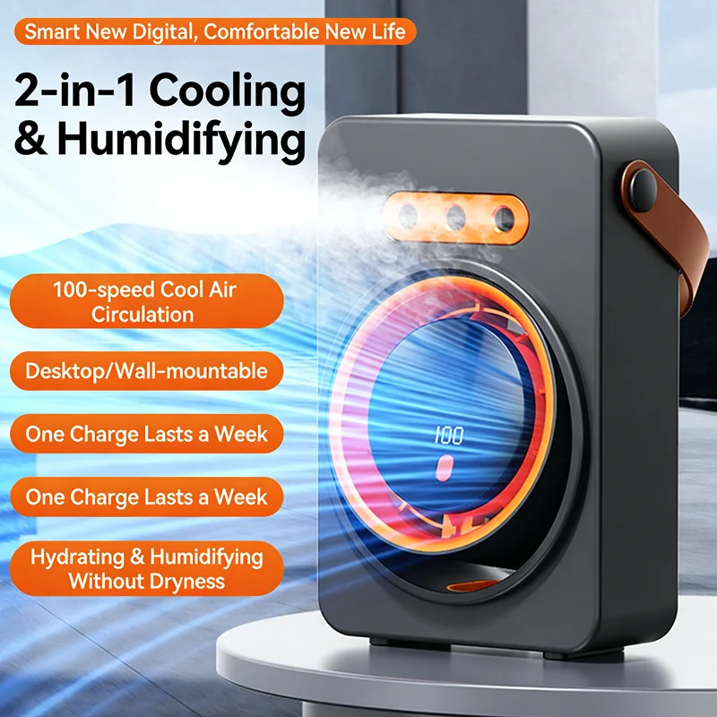 

Вентилятор-увлажнитель 2-в-1 с 3 насадками для распыления воды, USB-зарядка, портативный, для дома и офиса
