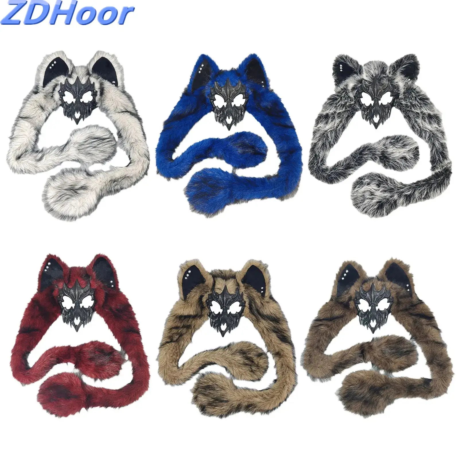 

Маска для косплея на Хэллоуин: плюшевая маска с ушками волка или лисы для женщин и мужчин, аксессуар для костюмов на бал или вечеринку.