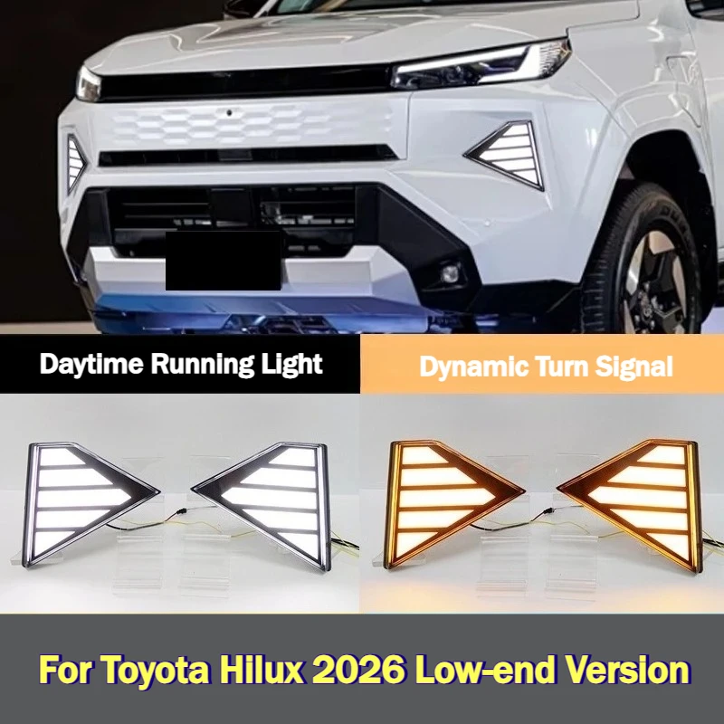 DRL For Toyota Hilux 2026 Low-end Version Car Led Daytime Running Light Dynamic Turn Signal Front Fog Lamp Modified 12V Daylight