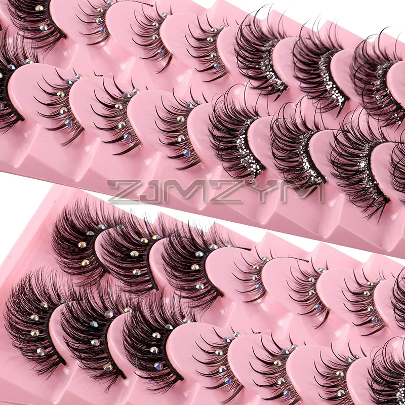 10 pares de cílios postiços naturais cílios fofos extensões 3d ferramentas de maquiagem de cílios postiços com aparência de diamante como daemon
