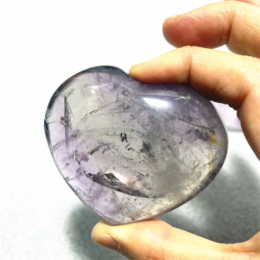Natural Amethyst Crystal Heart Stone Amethyst Polished Gemstone Flat Heart Carving For Gift&Decoration