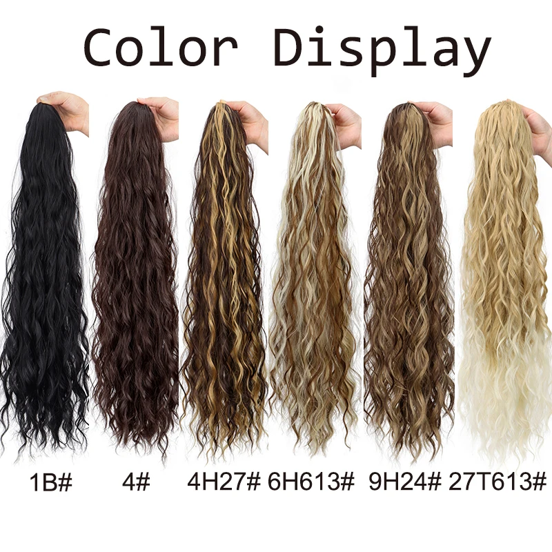 26Inch Synthetic Long Ponytail Extension Water Curly Hair Soft Long Drawstring Black Blonde Hairpiece Ponytail for Women