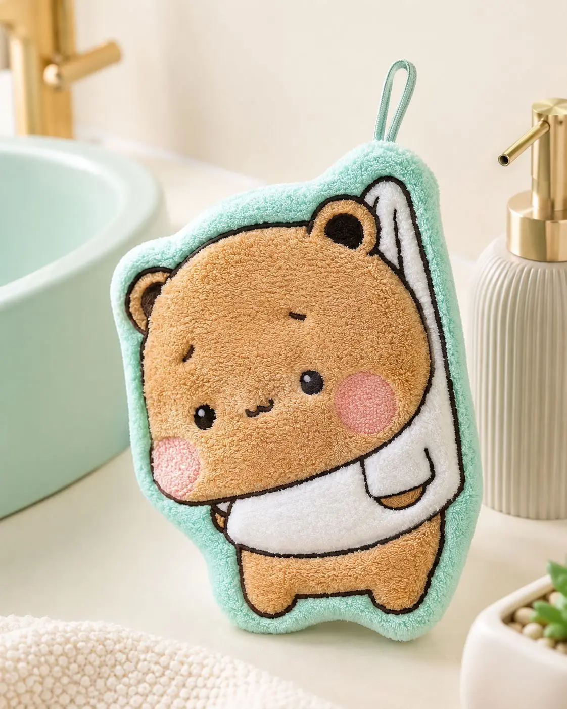 Kawaii Soft Bubu Dudu Handtuch, doppellagig, dick, saugfähig, aus Korallenfleece, zum Aufhängen, niedliches Cartoon-Handtuch für Zuhause – Detail 5