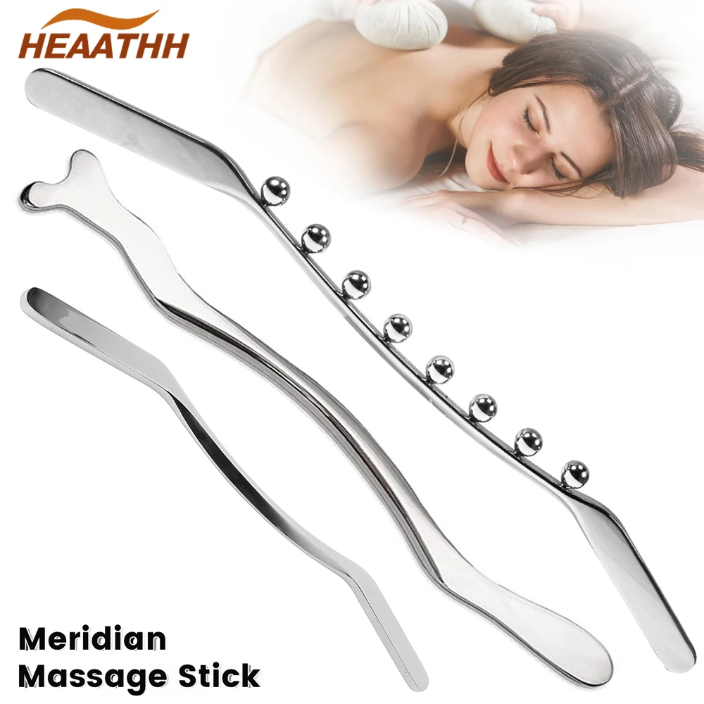 1Pcs Stainless Steel 8 Bead Meridian Massage Stick Gua Sha Tool Trigger Point Massager for Lymphatic Drainage Muscle Relaxation