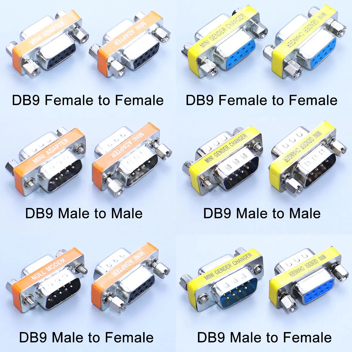 1PC DB9 9Pin Male to Male/Female to Female/Male to Female Mini Null Modem Gender Changer Adapter RS232 Serial Plug Com Connector