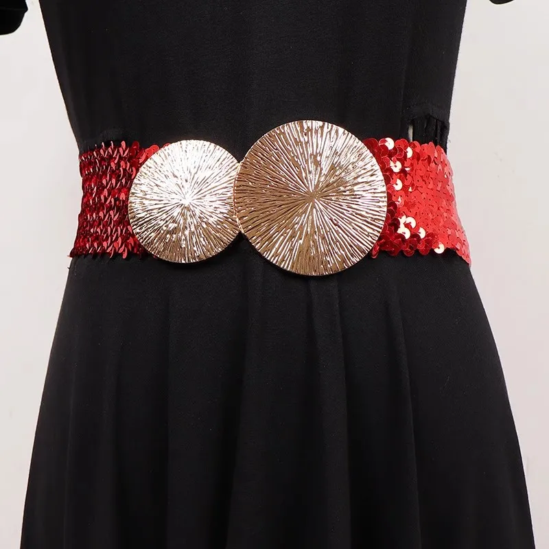 

Women's Fashion Shiny Elastic Cummerbunds Female Dress Corsets Waistband Belts Decoration Wide Belt R1381