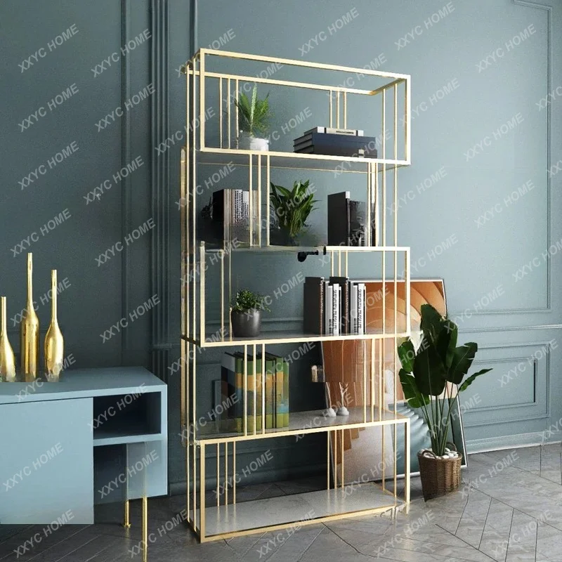 D178 Living room light luxury partition screen wrought iron bookshelf floor shelf office multi-layer bogu shelf