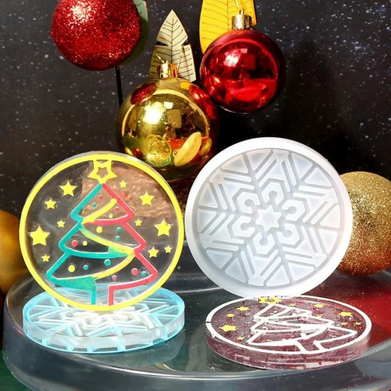 1 Weihnachten Baum Schneeflocke Untersetzer Form Weihnachten Harz Modell Kaffee Tee Tasse Untersetzer Wärmedämmung Pad Silikon Form Kaffee Sho