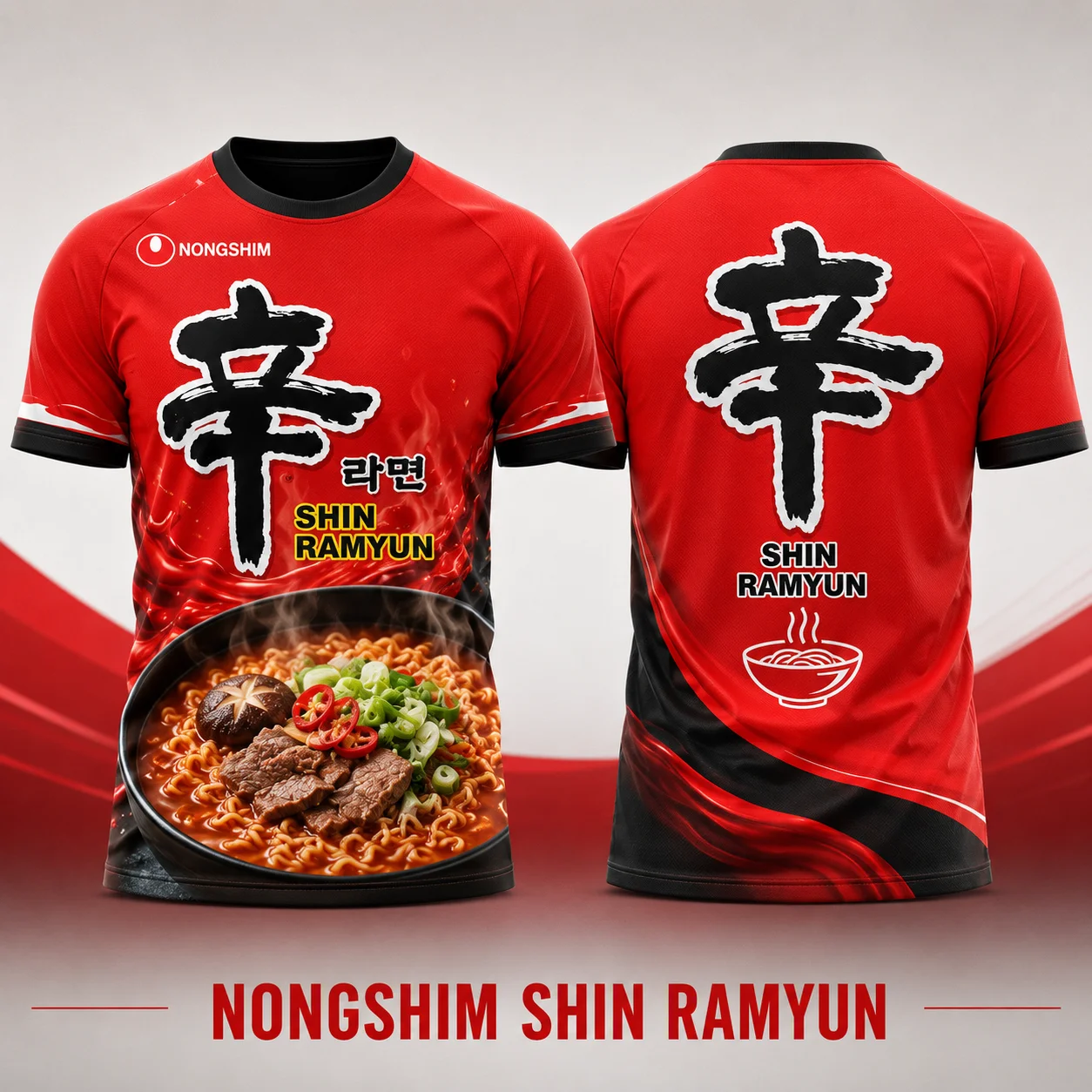 Mens Nongshim Shin Ramyun 3D Print T Shirt Korean Ramen Food Graphic Tee Quick Dry Breathable Casual Streetwear Summer Top