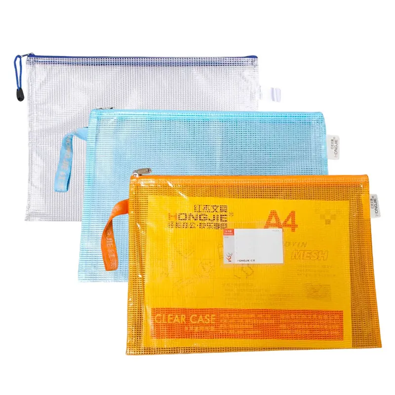 5pcs Mesh Zipper Pouch A4 Document File Mesh Bags with Zipper Waterproof Zipper Bags for Travel Storage School Office Appliances
