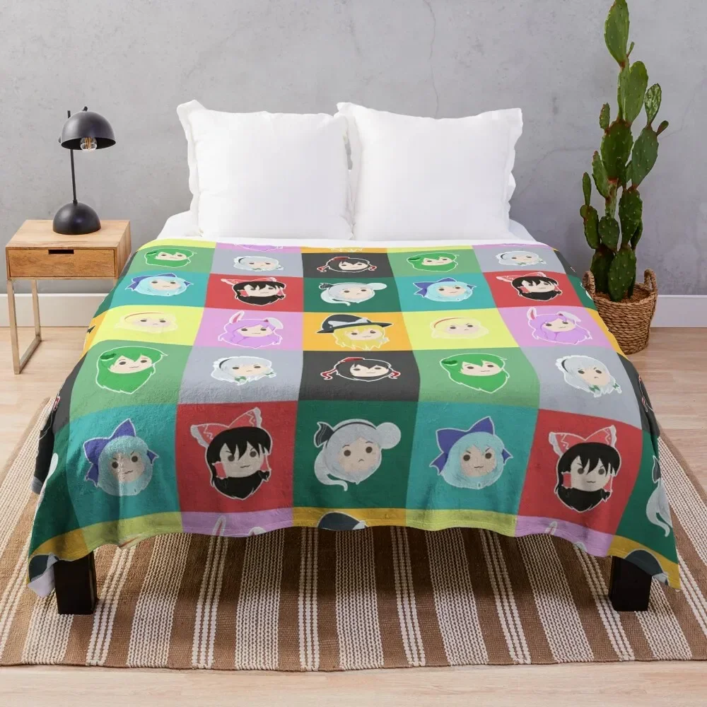 Touhou Headcuties [Stamp] Throw Blanket heavy to sleep Flannel Fabric Designers Tourist Blankets