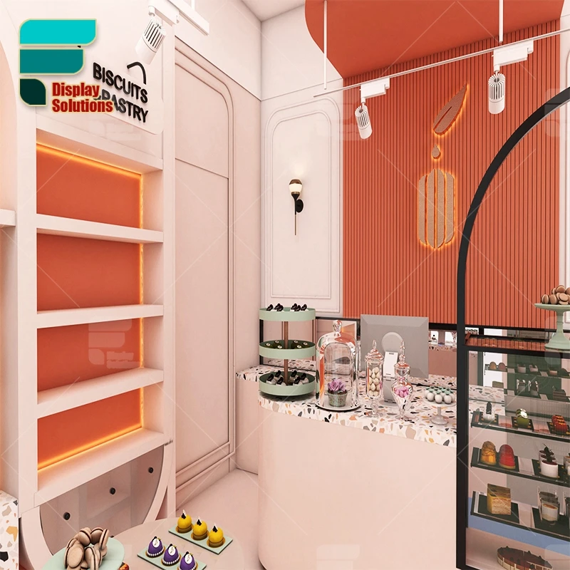 Customized-Modern Chocolate Shop Interior Design Bakery Desserts Coffee Chosolate Bar Display Solution Chocolate Store Design