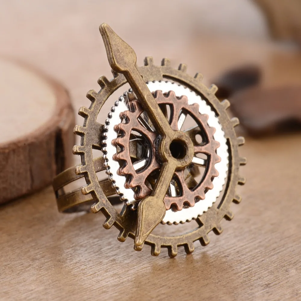 Hot Selling New Retro Steampunk 3-ring Clock Gear Ring Hand Accessory Europe and America Punk Hiphop Industrial Style Jewelry
