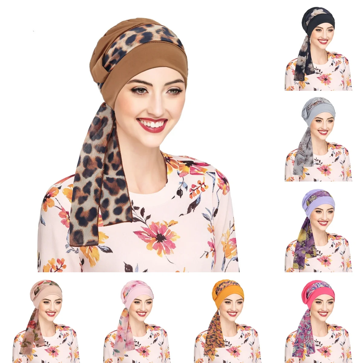 2026 New Fashion Print Women Hat Soft Elastic Muslim Hijab Hats Long Tail Head Wraps Chemo Beanies Caps Cancer Bandanas