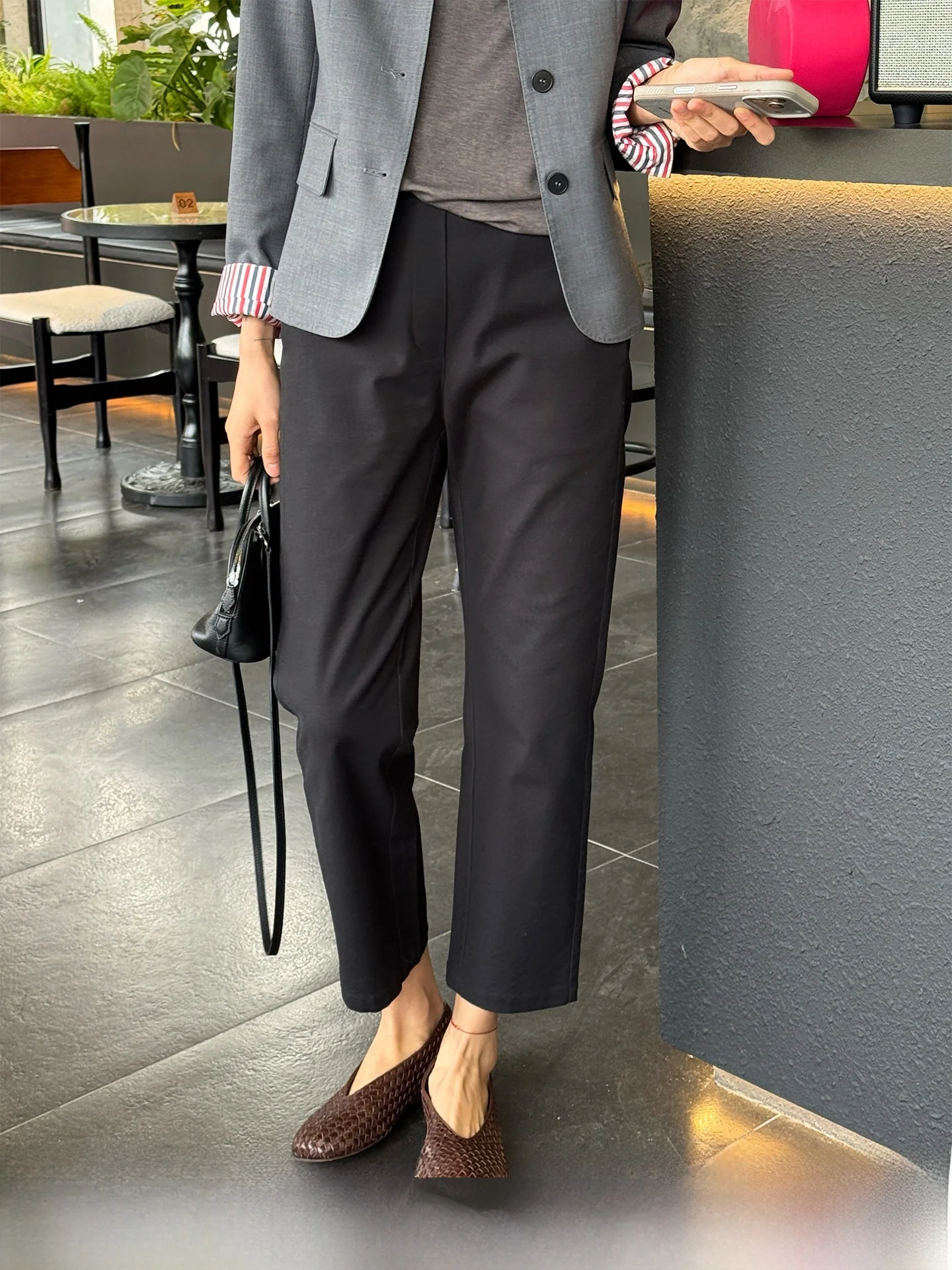 Black Slim Straight Leg Casual Pants Women's Commute Trousers Spring Season Casual Loose Fit Pocket Detail Natural Waist