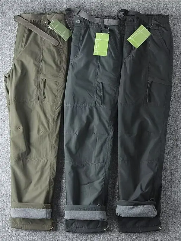 

Мужские утепленные свободные рабочие брюки прямого кроя, ветрозащитные, водонепроницаемые, повседневные длинные брюки для осени и зимы