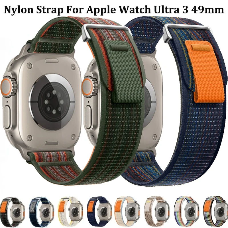 Nylon Strap For Apple Watch Ultra 3 49mm Series 9 8 7 45mm 41mm Sports Breathable Wristband For iWatch 6 5 4 SE 44mm 40mm Correa