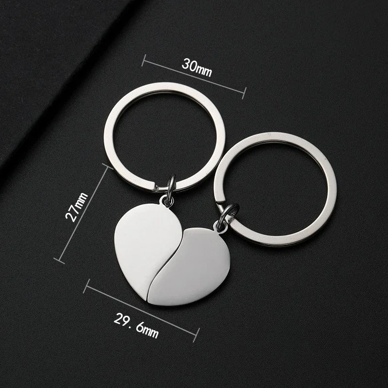 2PC Set Personalize Name Couple Heart Matched Metal Keychain Laser Custom Logo Stainless Steel Lover Keyring Key Chain Ring Gift