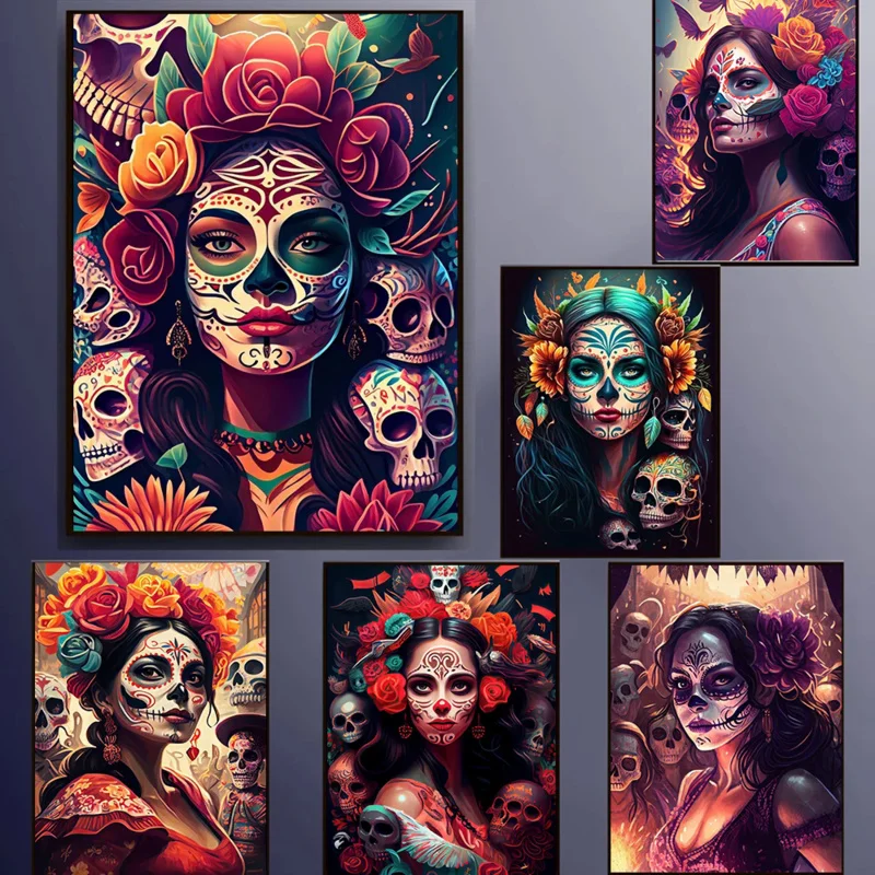 Classic Fashion Graffiti Aesthetics Wall Art Skull Tattoo Female HD Oil On Canvas Posters And Prints Home Bedroom Decor Gifts