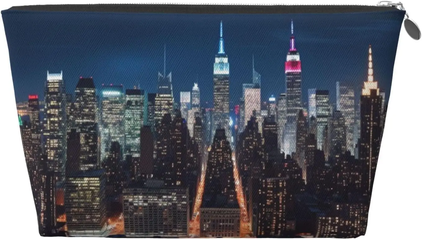

New York City Night printed Leather Travel Toiletry Bag