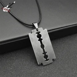 Punk Blade Razor Pendant Necklaces for Women Men Stainless Steel Black Color Male Shaver Shape Necklace Jewelry N913S06