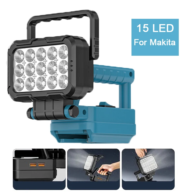 

Светодиодный светильник для батареи Makita, 3 дюйма, портативный прожектор, беспроводной, для работы на открытом воздухе, рыбалки, ручной аварийный инструмент, без батареи, 2 USB