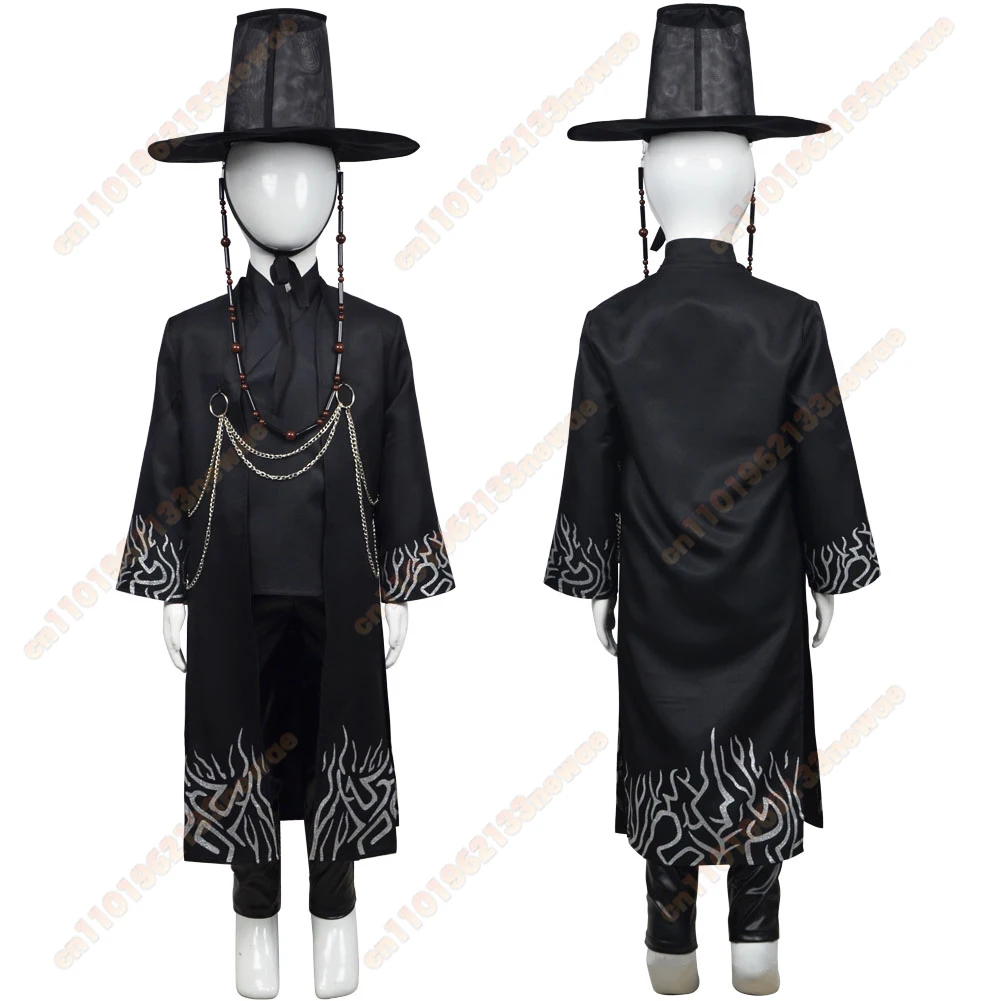 Kostium Cosplay dla Dzieci Jinu Saja Chłopcy KPop Demon Hunters Chłopcy Dziewczęta Dziecięcy Kapelusz Płaszcz Spodnie Garnitur Halloween Impreza Grupowa Ubrania