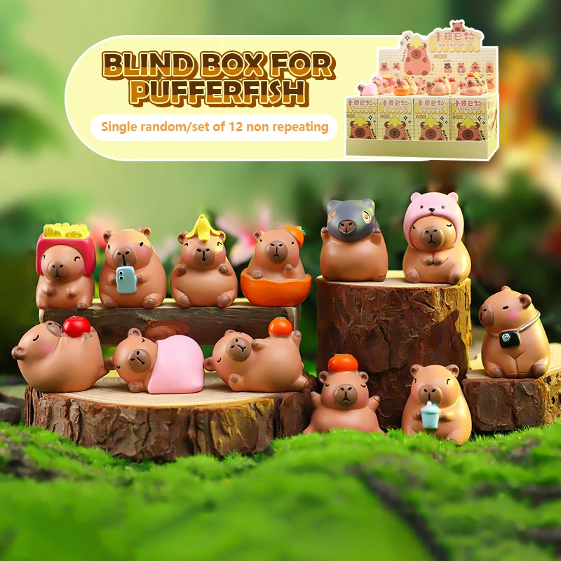 Cartoon Capybara Blind Box Simulation Mini Capybara Action Figures Doll Car Desk Decoration Children Birthday Christmas Gifts