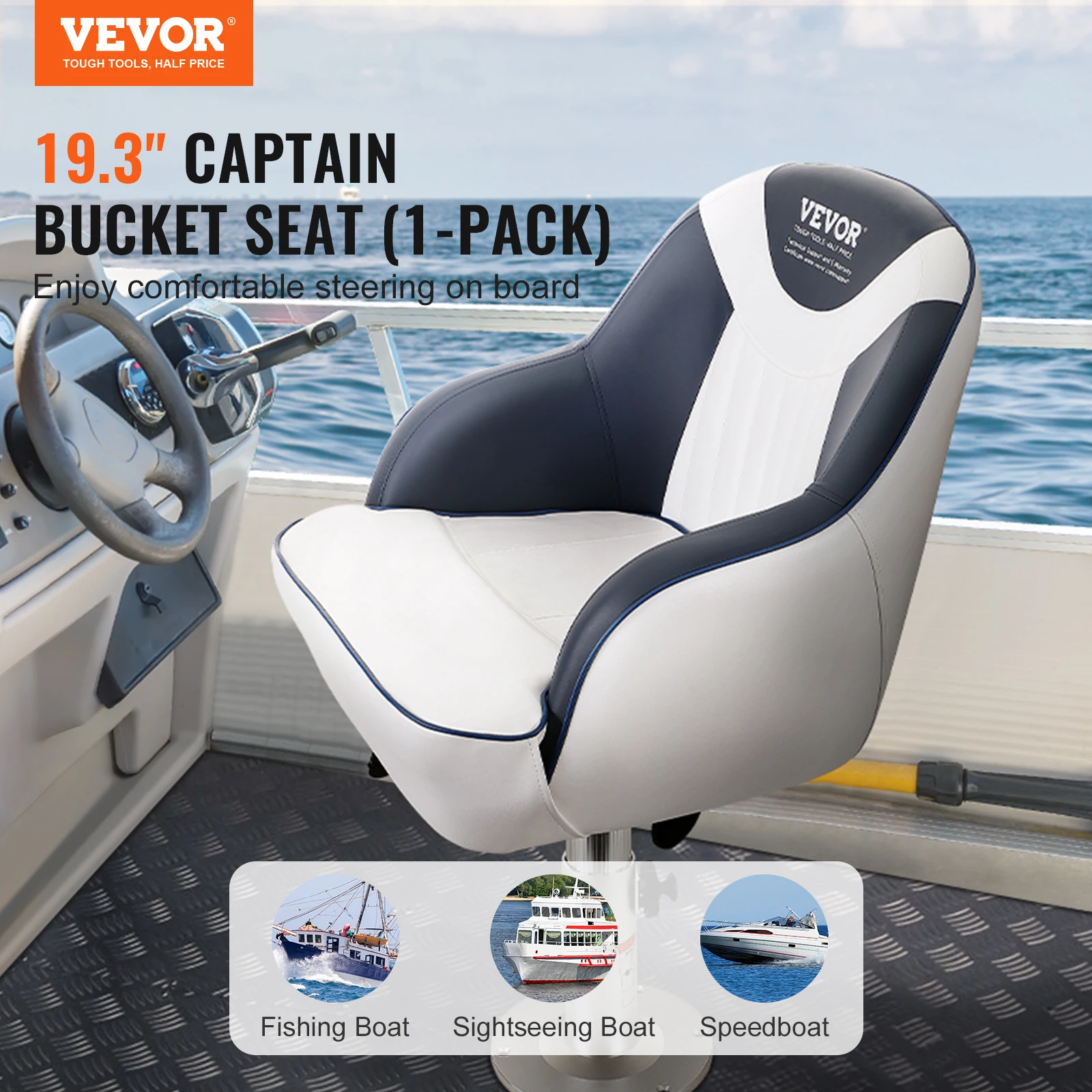 VEVOR Captain Bucket Seat Pontoon Boat Seat with Thickened Sponge Padding Boat Captain Chair for Fishing Boat Sightseeing Boat