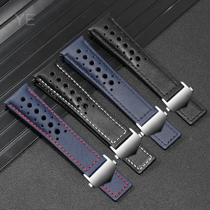 Pulseira de couro genuíno elegante de cavalheiro de 22 mm para Tag Heuer Carrera Heritage Monaco Series pulseira de relógio macia e confortável