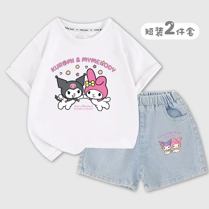 

Sanrio Short Sleeve Shorts 2Pcs Kuromi Girls Clothes Set Summer New Style My Melody Children Fashion Hot Cartoon T-Shirt Home
