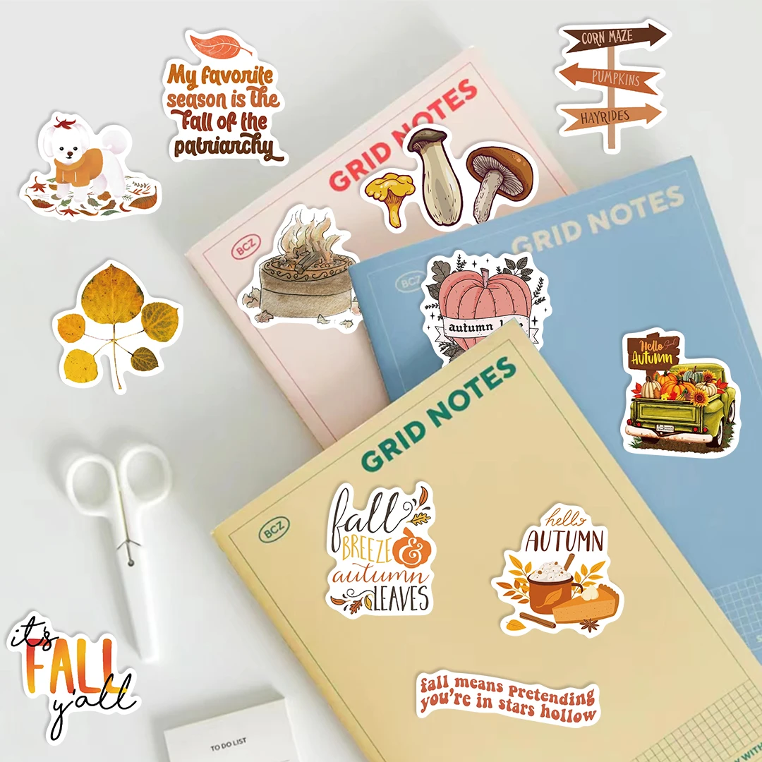 200Pcs Cute Watercolor Autumn Season Element Decoration Clipping Color PVC Stickers Aesthetic Stationery Kid Toy Learning Suppli