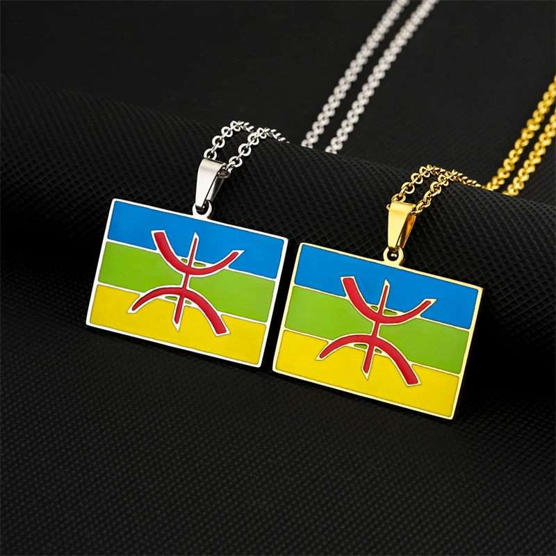 Africa Berbers Symbol Flag Pendant Necklace Stainless Steel Gold Color Amazigh ⵣ Letter Ethnic Amulet Chain Necklaces Jewelry