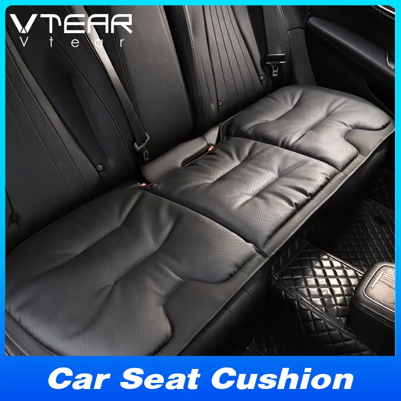 Vtear Universal Rear Seat Cushion PU Perforated Breathable Pad Car Bench Protector Soft Cotton Filled Mat All Weather Accessory