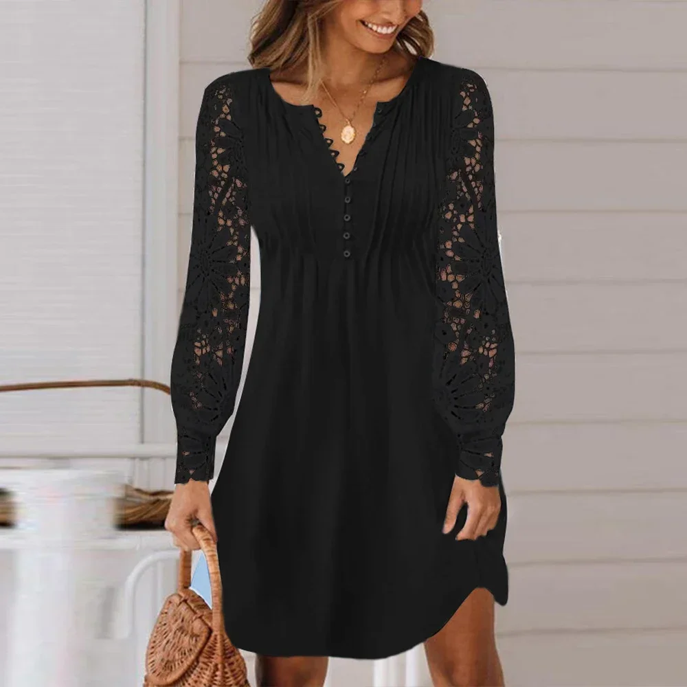 Plus Size Lace dresses Lady Long Sleeved Dress Women fashion Clothing summer Large Size Elegant Vestidos Formal Occas Skirt